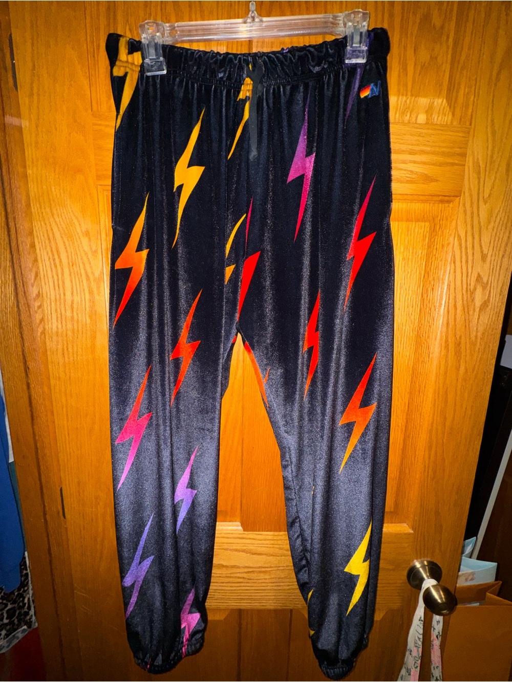 Aviator Nation Rainbow Black Lightning Bolt Jogger Pants - Multicolor